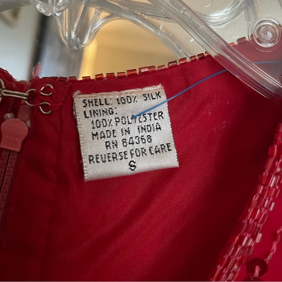 Vintage Scarlett Red 90s Y2K Beaded Formal Evening Gown Leg Slit - Picture 5 of 8